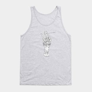 Cute Manga Cat Girl - Black Line Art With White Outline & Fill Tank Top